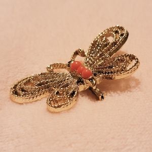 Coral & Gold Butterfly Pin.